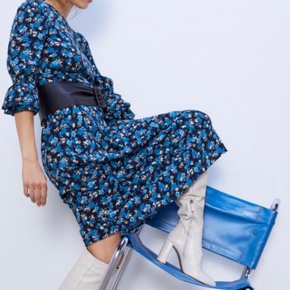 Zara floral midi dress dress smocked long sleeves